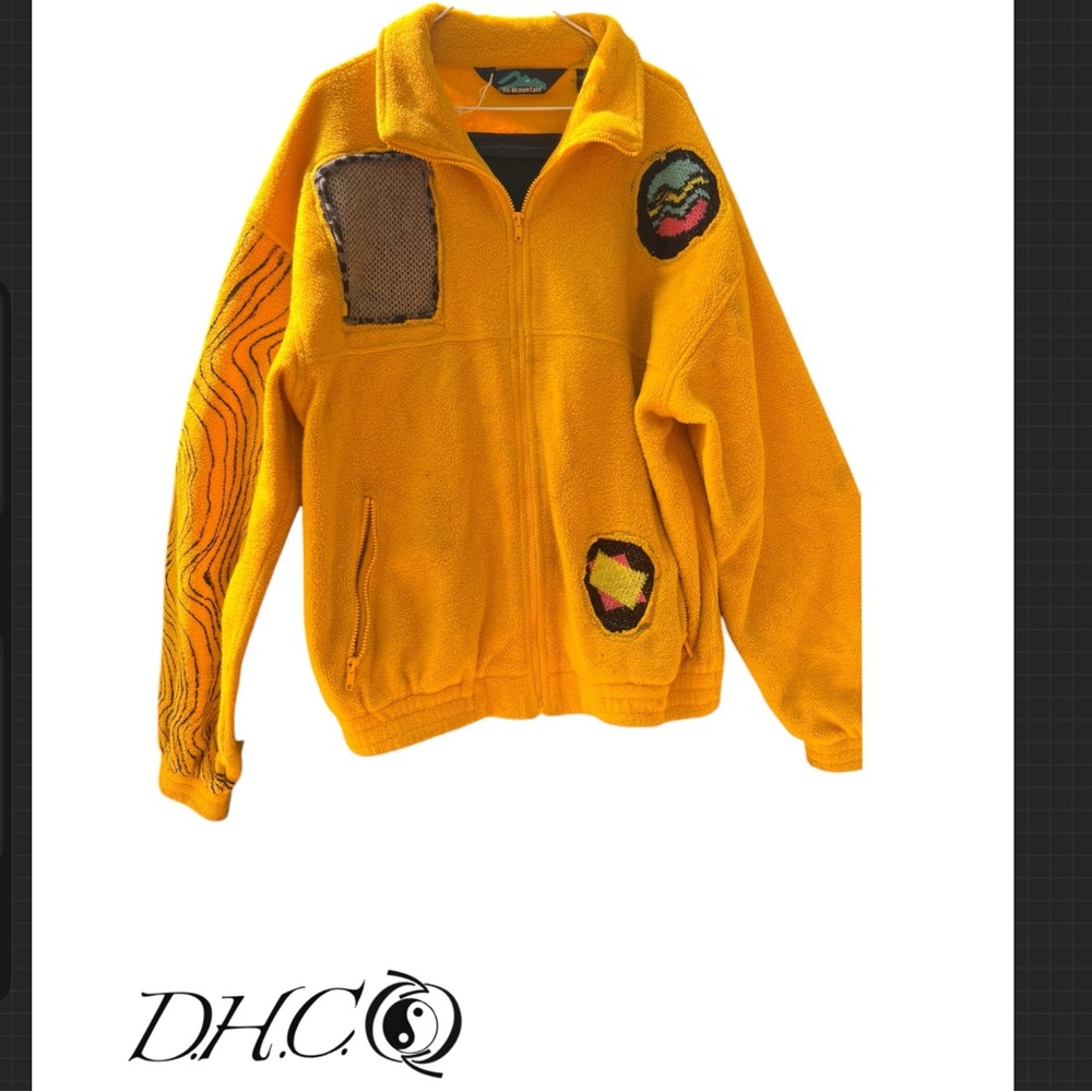 Yellow Bomber Jacket with Artistic Patches